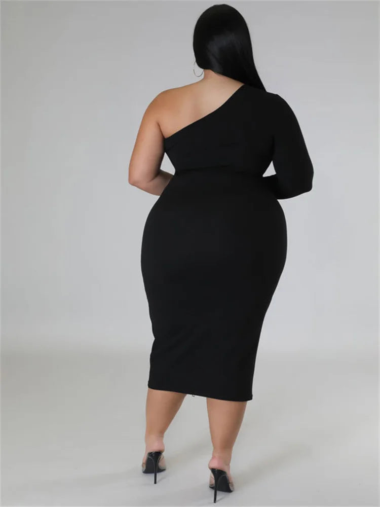 Wmstar Plus Size Dresses for Women Single Sleeve Elegant Solid Sexy Zipper Maxi Dress New Summer Clothes Wholesale Dropshipping