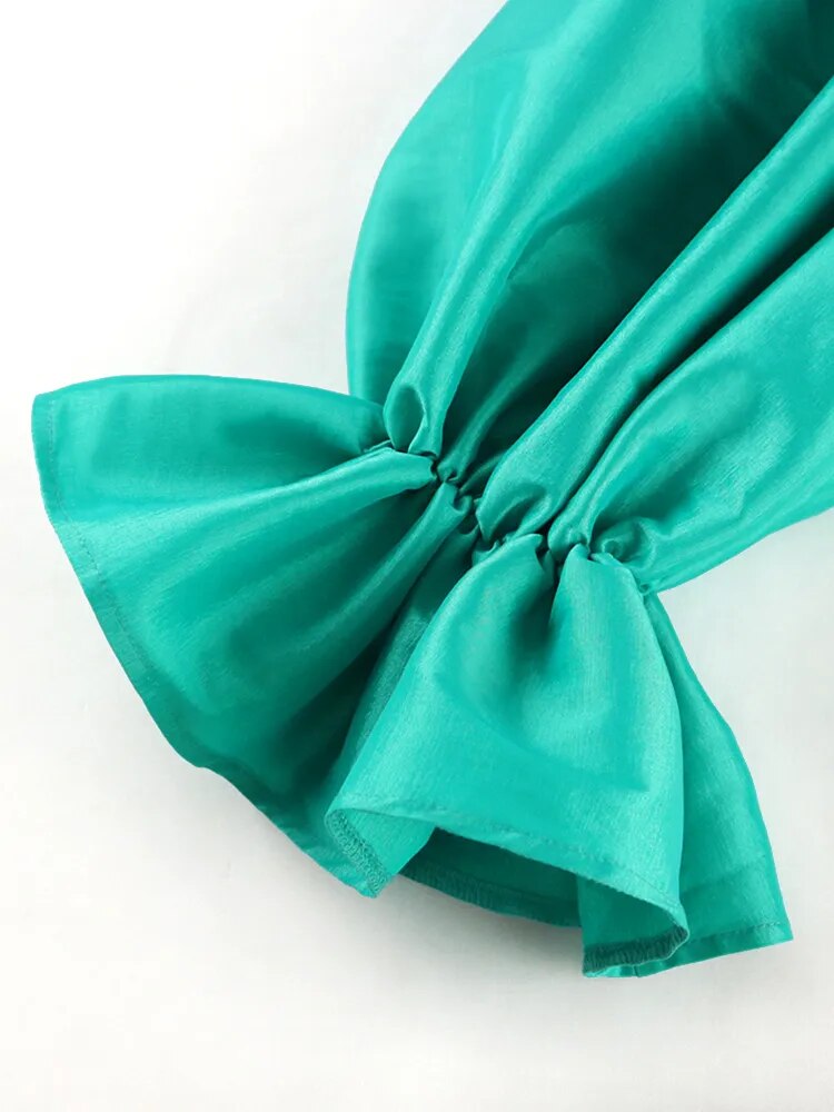 Women Blouse One Shoulder Puff Sleeves Sexy Elegant Tops Green Large Size Shirt 2023 Fashion Party Female African Spring Summer