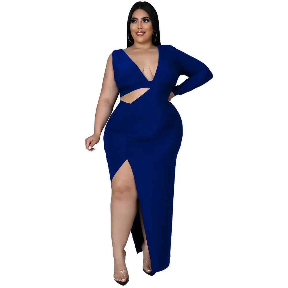 Sexy Plus Size Dresses for Women Hollow Out Solid  V Neck Elegant Party Bodycon Maxi Dress Club Outfits Wholesale Dropshipping