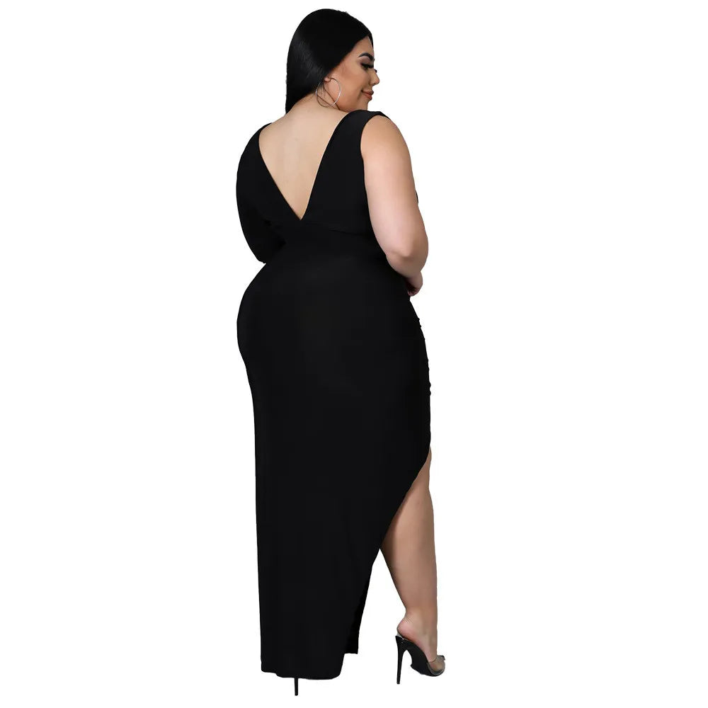Sexy Plus Size Dresses for Women Hollow Out Solid  V Neck Elegant Party Bodycon Maxi Dress Club Outfits Wholesale Dropshipping