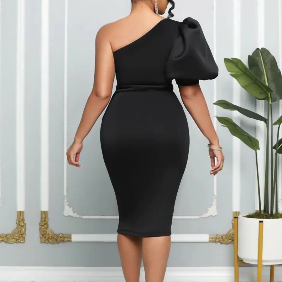 Plus Size Women Party Dress One Shoulder Ruffles Bodycon Sheath Event Celebrate Occasion Night Evening Elegant Summer Robes