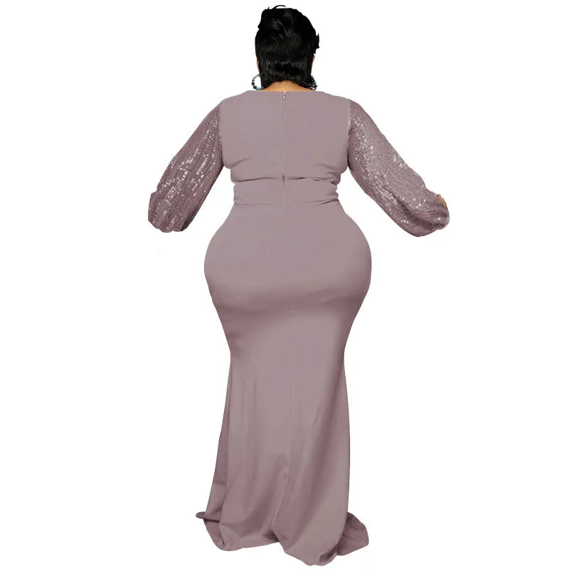 Fashion Sequins Patchwork Women Long Sleeve Evening Dress Autumn Clothes Maxi Plus Size Dresses Wholesale Dropshipping