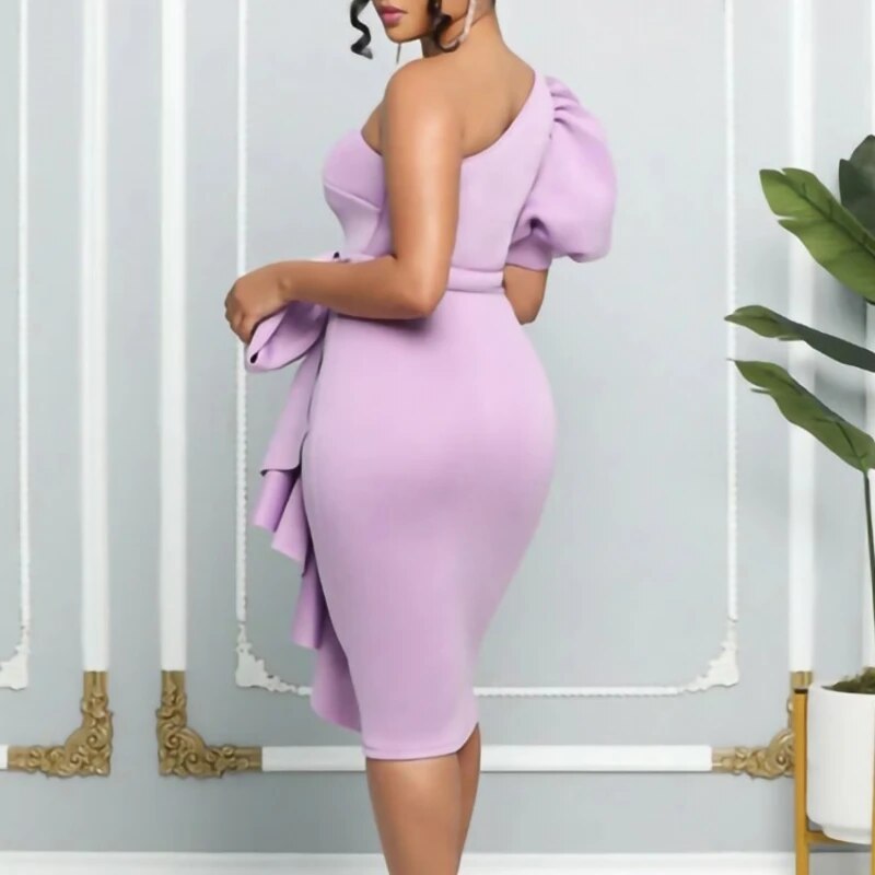 Plus Size Women Party Dress One Shoulder Ruffles Bodycon Sheath Event Celebrate Occasion Night Evening Elegant Summer Robes