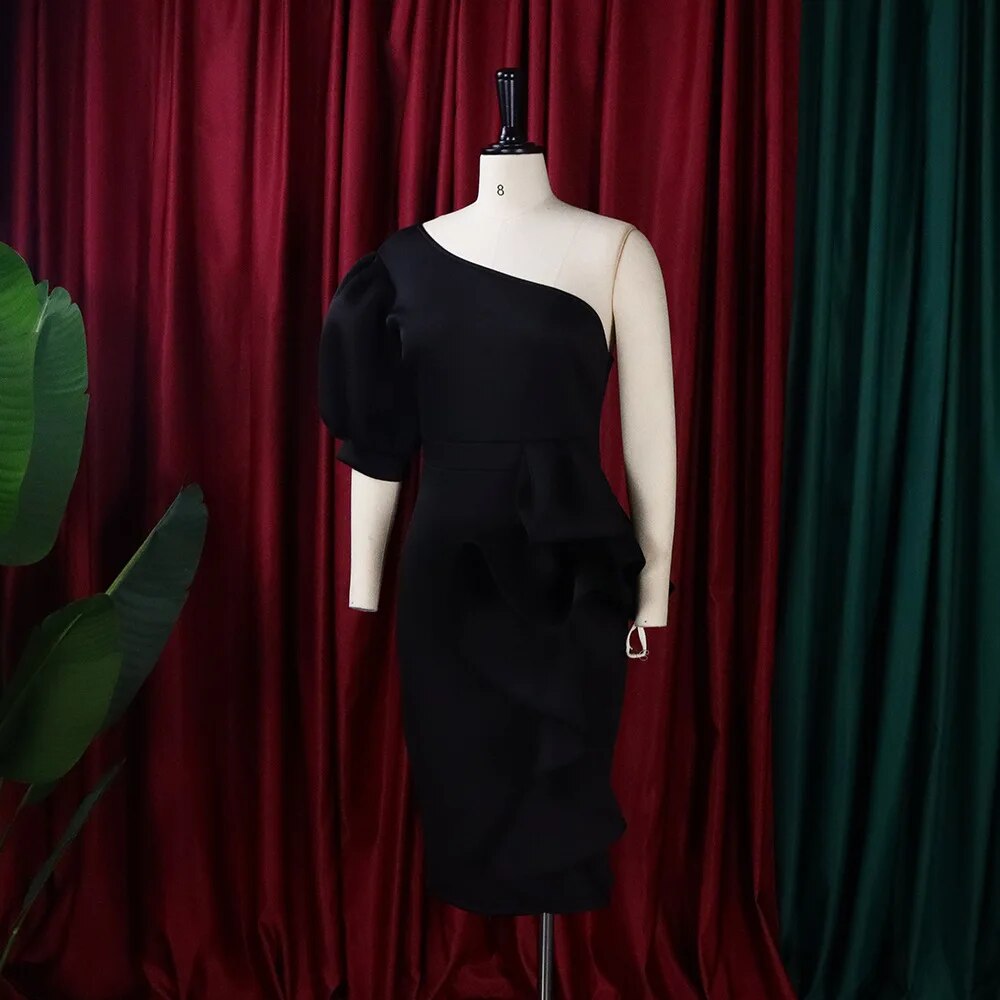 Plus Size Women Party Dress One Shoulder Ruffles Bodycon Sheath Event Celebrate Occasion Night Evening Elegant Summer Robes