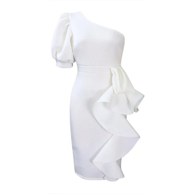 Plus Size Women Party Dress One Shoulder Ruffles Bodycon Sheath Event Celebrate Occasion Night Evening Elegant Summer Robes