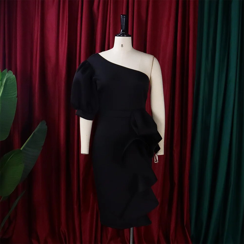 Plus Size Women Party Dress One Shoulder Ruffles Bodycon Sheath Event Celebrate Occasion Night Evening Elegant Summer Robes