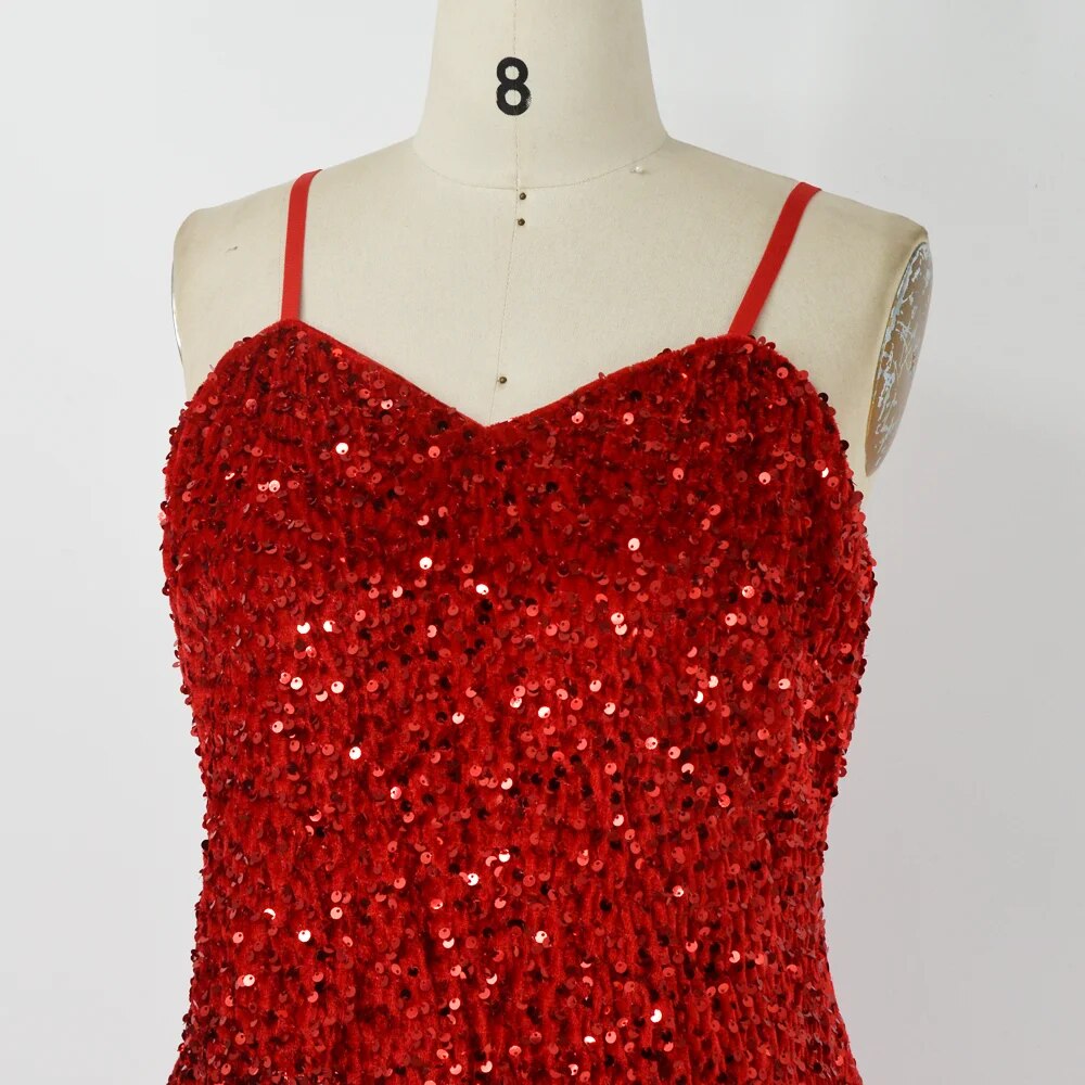 Plus Size Evening Dresses Women Sequins Mesh Splicing Party Dresses Fashion Sleeveless Sling Elegant Dresses Large Size Female